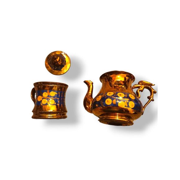 Vintage Copper Luster 5” Tea Kettle W/lid & 3.5" Cup Made In England - Picture 1 of 6